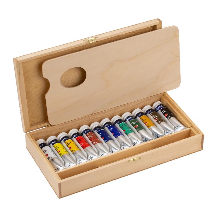 Oil painting set "Ladoga", 12 colours in a wooden box