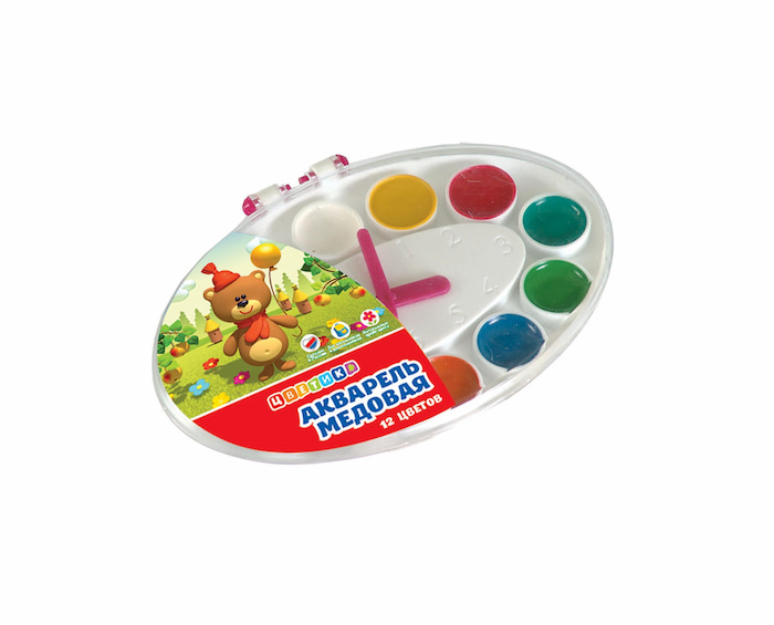 Honey watercolor "little flowers", 12 colors, plastic pencil case