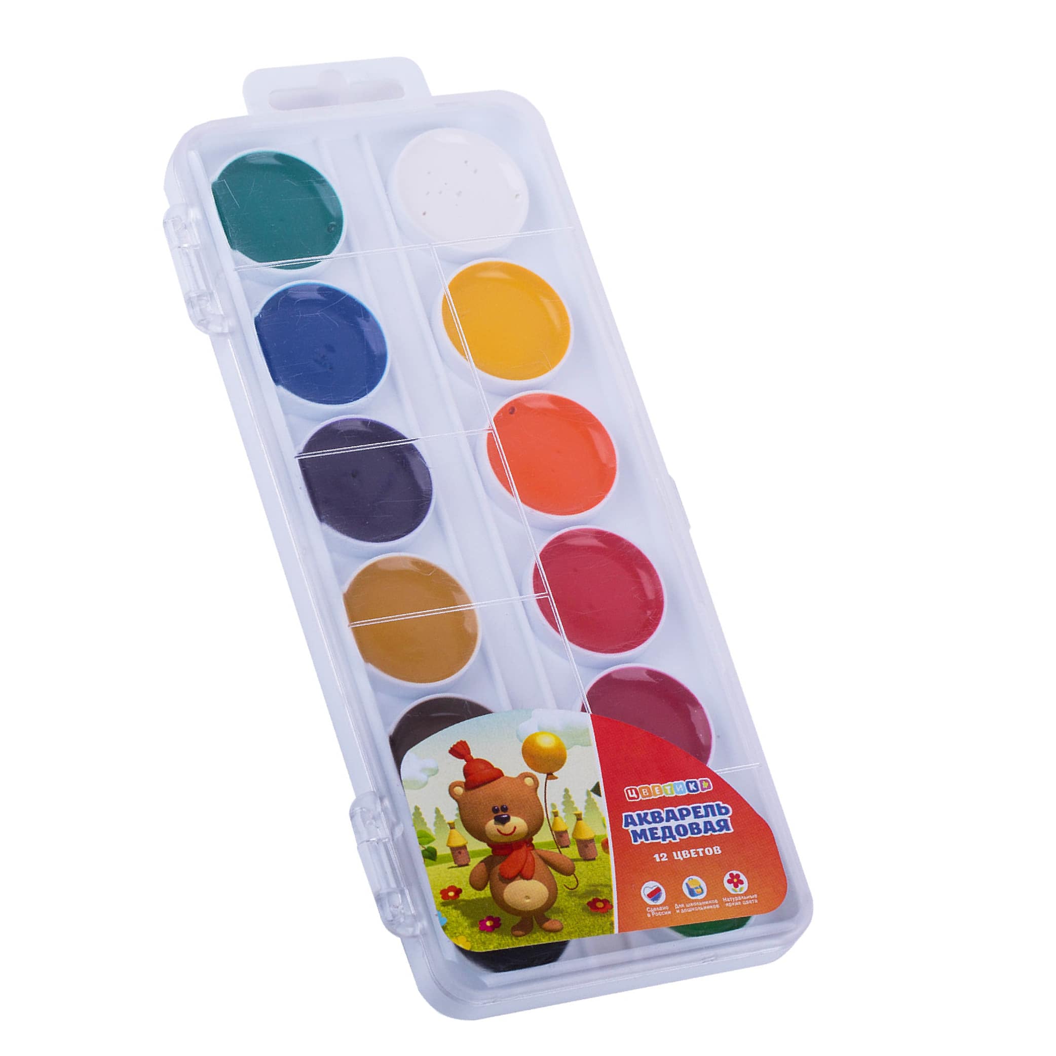 Honey watercolor "little flowers", 12 colors, plastic pencil case