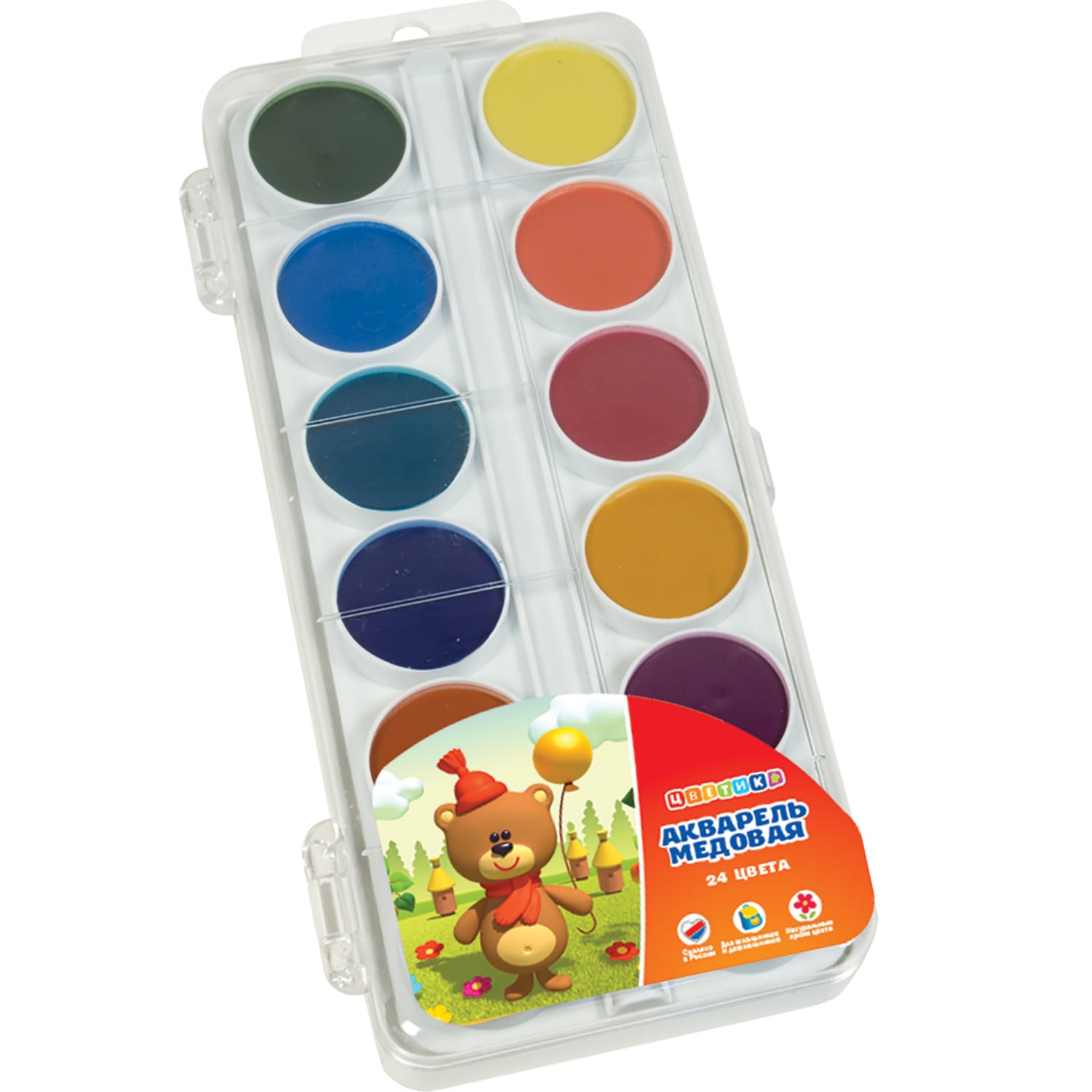 Honey watercolor "little flowers", 24 colors, plastic pencil case