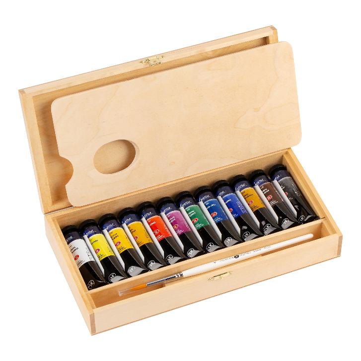 Gift acrylic painting set "Ladoga", 12 colours in a wooden box