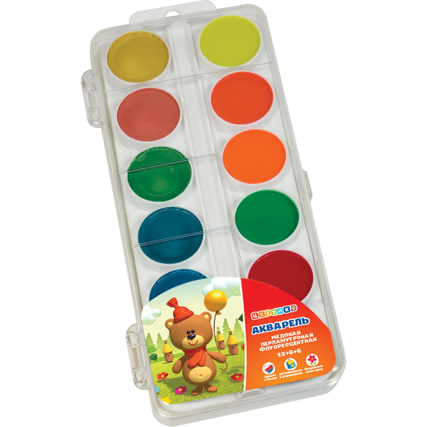 Honey watercolor "little flowers", 24 colors, plastic pencil case